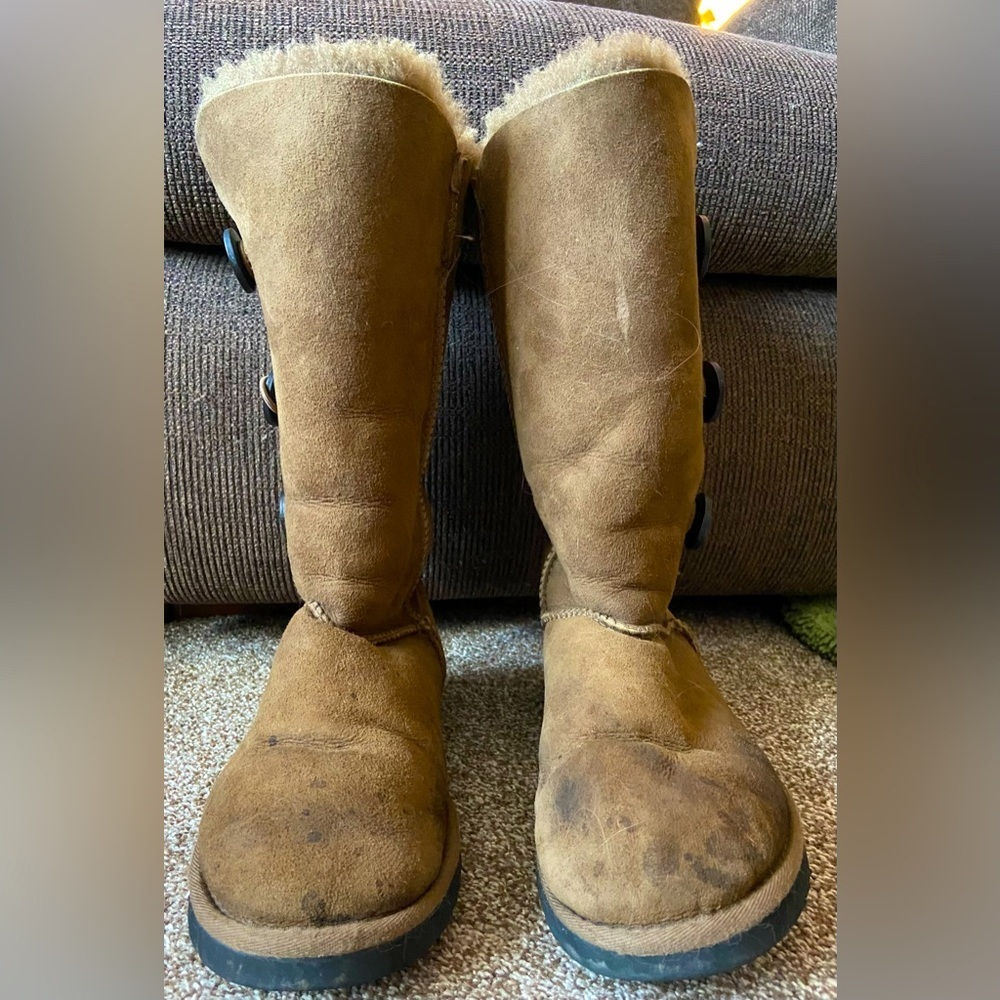 Ugg Australia SN 1873 Women’s Tall Brown Leather Suede Shearling Boots Size 7 US